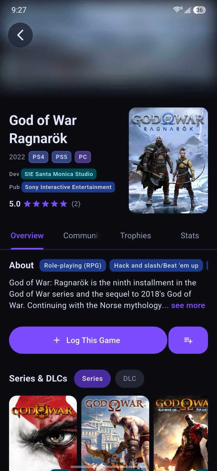 Game detail page for God of War Ragnarök
